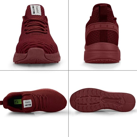 Men's Burgundy Non Slip Lightweight Workout Breathable Mesh Fashion Sneakers - Picture 5 of 6